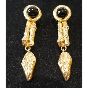 Paris Designer Signed Jacques Toledo Dangling Earrings Gold & Black